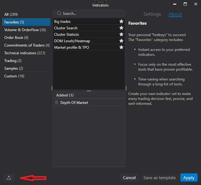 The Add custom indicator button