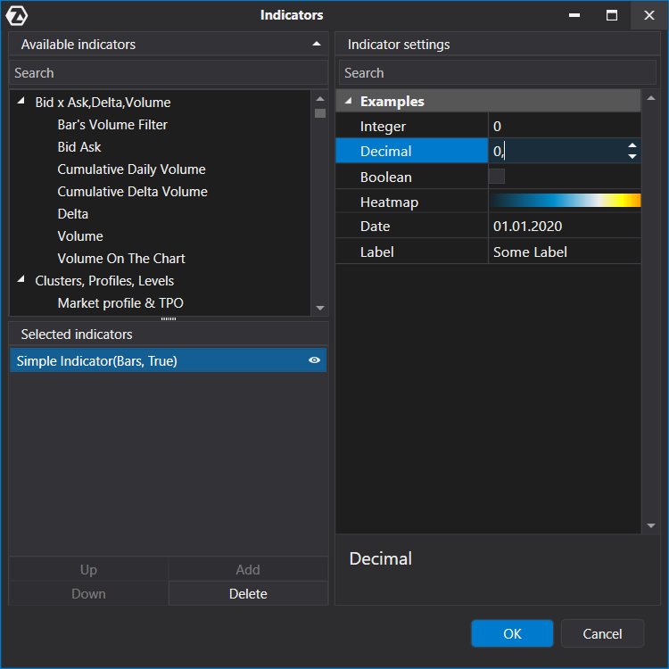 Settings of the value types
